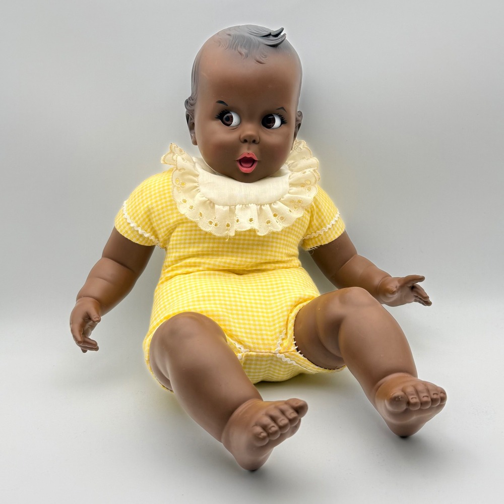Gerber 1979 Vintage Black African American Baby Doll Yellow Gingham Romper